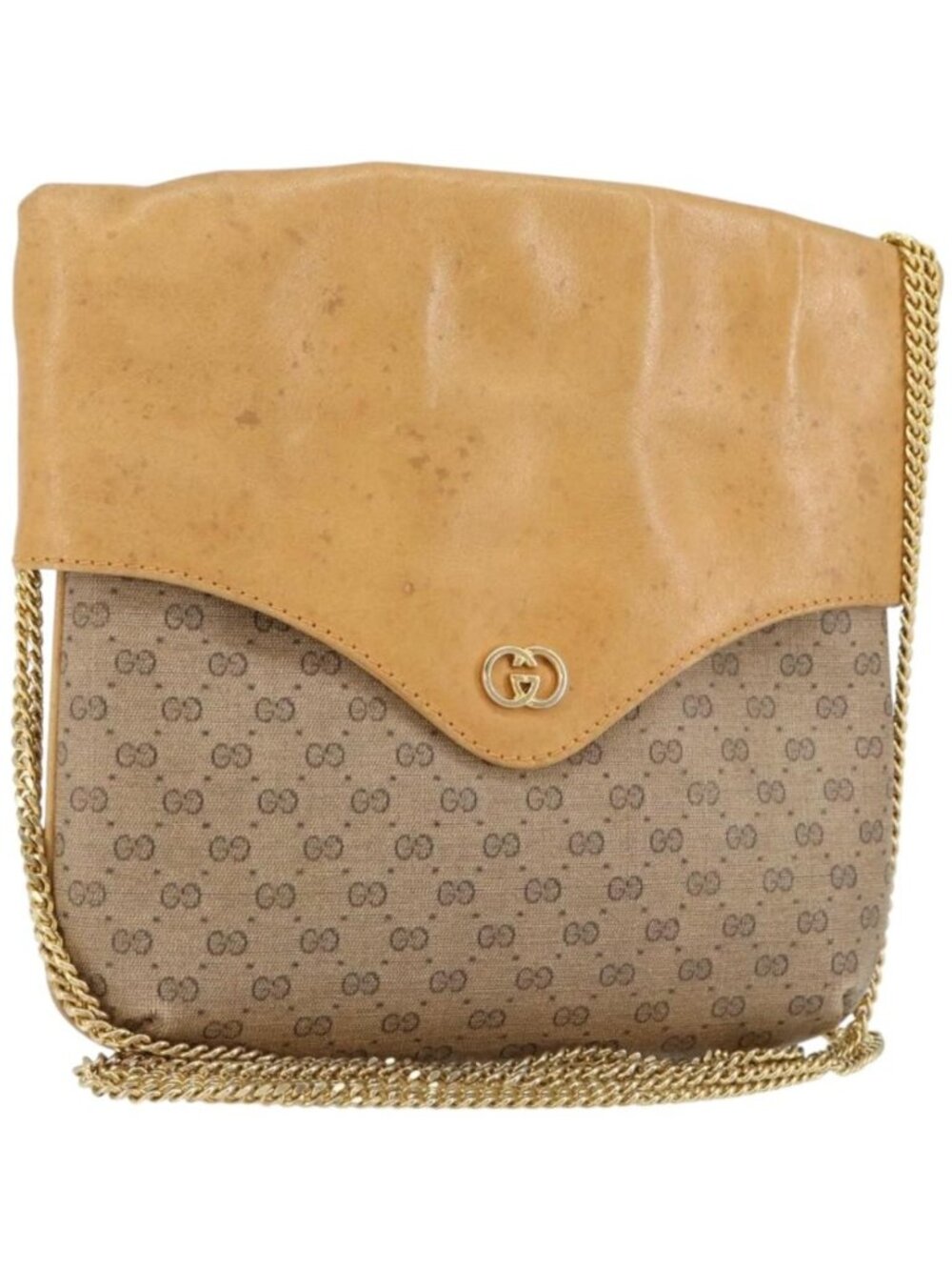 GUCCI Micro GG Supreme Chain Shoulder Bag PVC Leather Beige Gold